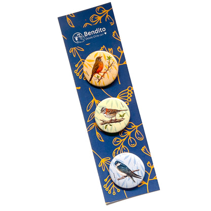 Set 3 Chapitas Zorzal Chincol Golondrina